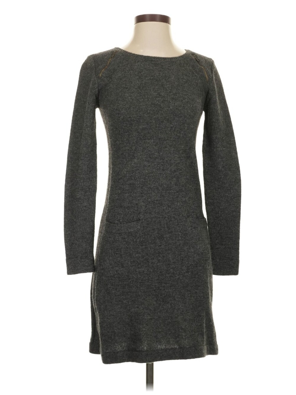 Dark Gray Long Sleeve Knit Mini Dress Gerard Darel Yak Merino Wool